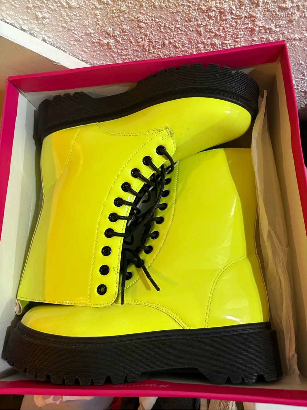 Women's Neon Lime Lace-Up Combat Boots